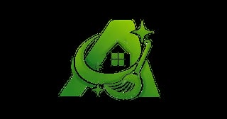 Green logo with house symbol inside an arrow forming a circular design with stars